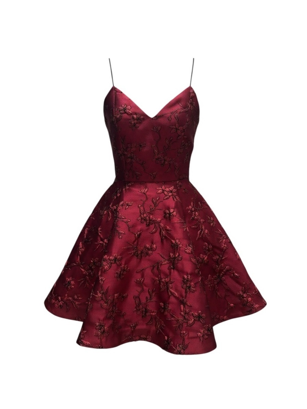 Alice + Olivia Burgundy Floral Embroidered Fit and Flare Spä